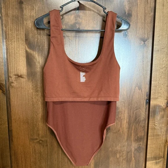 Chic Brown Bodysuit from A New Day women’s Size L square neck built in shelf bra - Picture 9 of 10